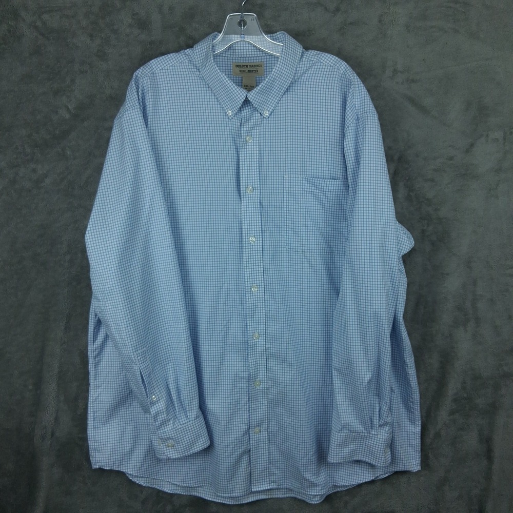 Duluth Trading Co Wrinkle Fighter Shirt Mens 2XL Tall Blue White Check 92105